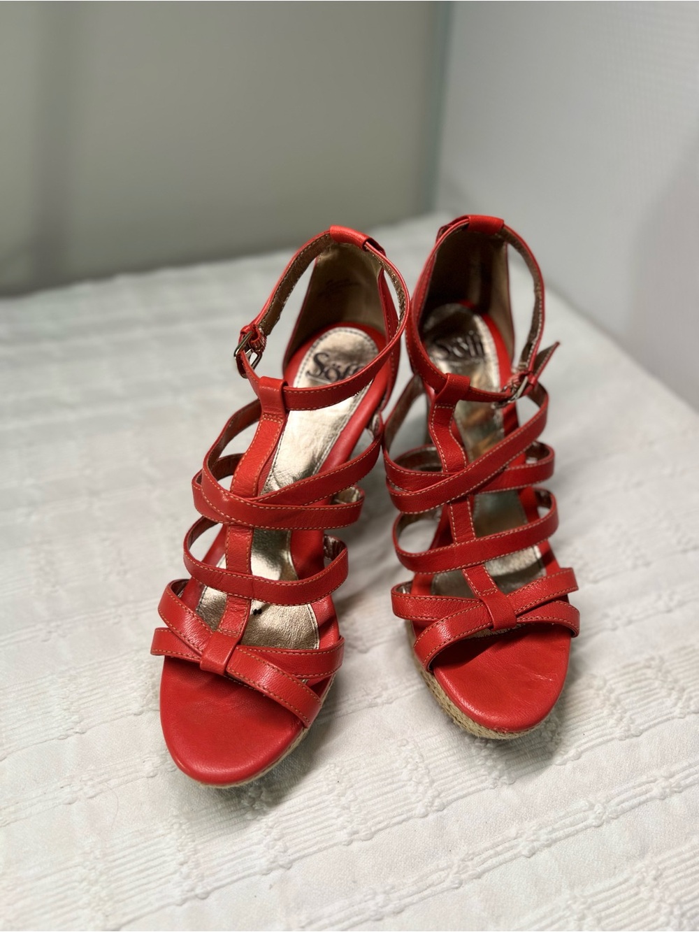 Sofft Red Strappy Women's leather Heeled Sandals